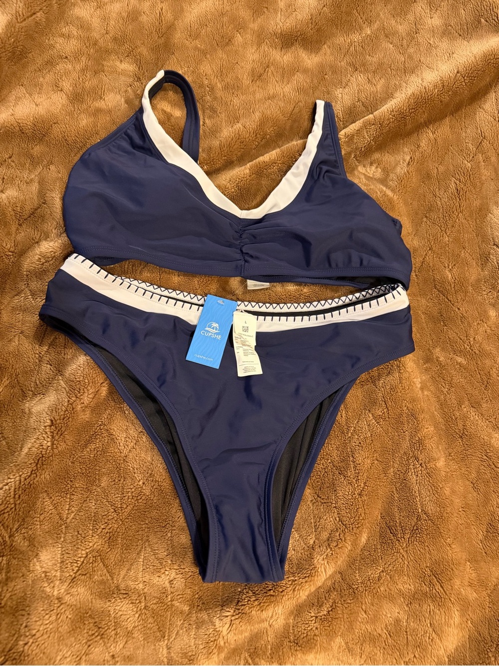 Cupshe Navy and White Athletic-Style Two-Piece Bikini